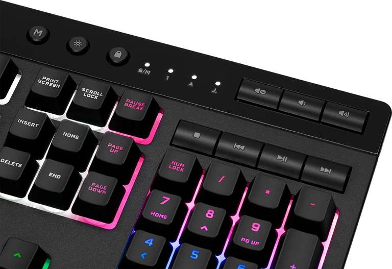 Corsair K55 RGB PRO XT Gaming-Tastatur (Rubberdome, 6 Makro-Tasten, RGB-Einzeltastenbeleuchtung, Handballenauflage, 1.8m USB-Kabel, IP42)