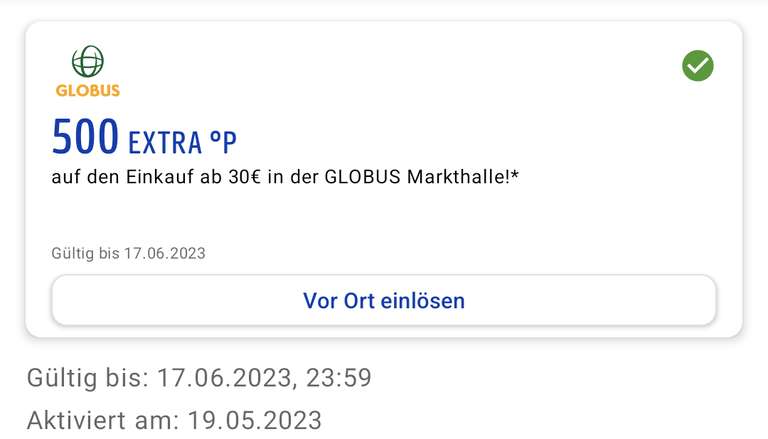 Globus: 500 Extra Payback Punkte ab 30€ (personalisiert?)