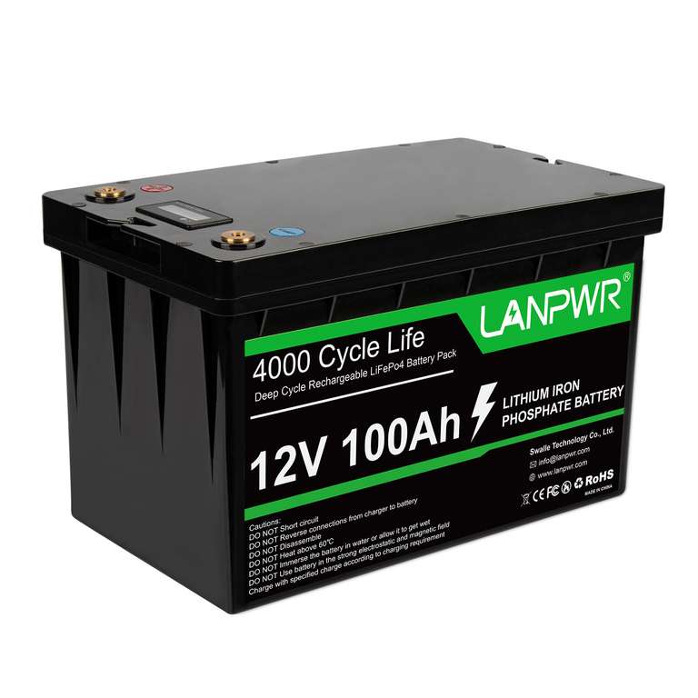 LANPWR 12V 100Ah 1280Wh LiFePO4 Lithium Solar Batterie