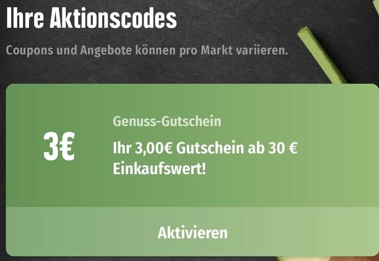 [Edeka mehrere Regionen] 3 € Sofortrabatt ab 30 € EKW mit dem Code "April" in der Edeka App