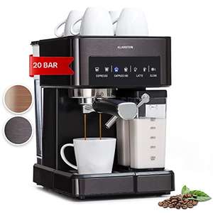 Klarstein Espresso Siebträgermaschine mit Milchaufschäumer, 1,8L, 20 Bar Kaffeemaschine Klein, 0,5L Milchtank, 1350W, für Gemahlenen Kaffee