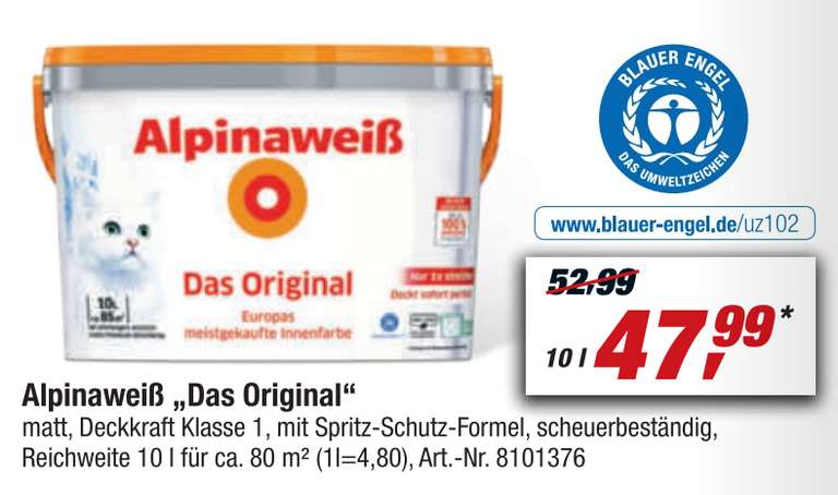 Toom Baumarkt - Alpinaweiß - "Das Original" mit TPG bei Bauhaus evtl. 42,23 €