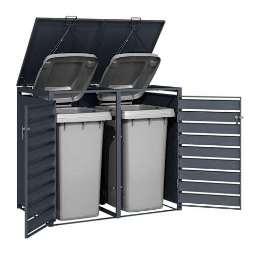 ESTEXO Mülltonnenbox Mülltonnenverkleidung mit Deckel Aufbewahrungsbox Müllbox Anthrazit (4 Türen)