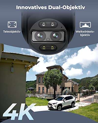 Reolink 4K 8MP PTZ Überwachungskamera Aussen mit Dual-Objektiv, 2,4/5GHz WLAN, Auto-Tracking …