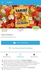 Marktguru Cashback (0,30€) auf Haribo Goldbären (Rewe Angebot für 0,65€, effektiv 0,35€)