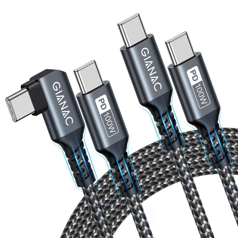 (Prime) 100W USB C auf USB C Kabel [2Pack 2M] 90 Grad Schnellladekabel USB C PD 5A USB Typ C Ladekabel