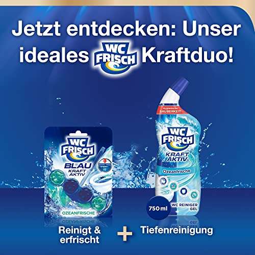 [Amazon Prime] WC FRISCH Kraft Aktiv Blauspüler Ozeanfrische, WC-Reiniger und Farbspüler mit 50 Prozent mehr Glanz