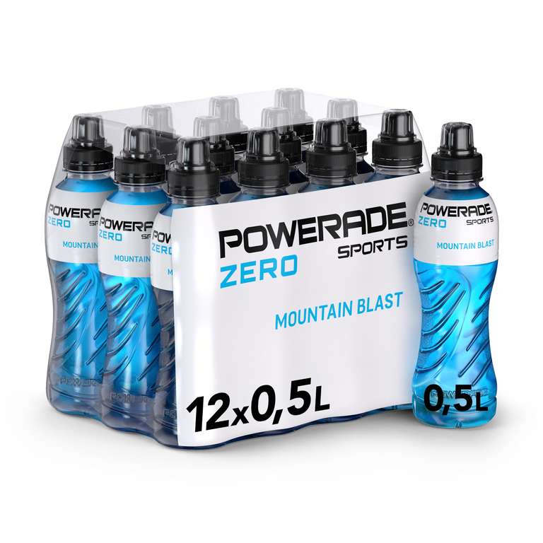 Powerade Sports Mountain Blast Zero, Passionsfruit oder Wild Cherry, zuckerfreies Sport Getränk (12 x 500 ml) (Prime Spar-Abo)