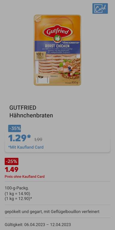[Kaufland] GUTFRIED Hähnchenbraten für 1,29€ K-Card