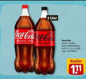 Rewe Coca Cola, Fanta, Sprite 2l Flasche für 1,11 € [ 0,56 Cent/l ]