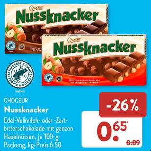 [Aldi Süd] Nussknacker Schokolade (100g), Vollmilch oder Zartbitter ab 07.08. für 0,65 €