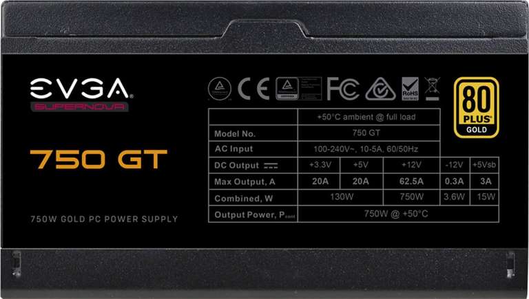 EVGA SuperNOVA GT 750 750W-Netzteil (ATX 2.52, 80+ Gold, vollmodular, 135mm-Lüfter, semi-passiv, 7J Garantie)