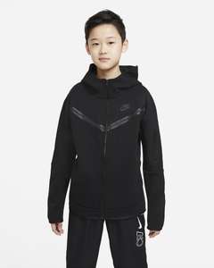 Nike Sportswear Tech Fleece - Hoodie mit durchgehendem Reißverschluss für Kinder, Schwarz in Größe M