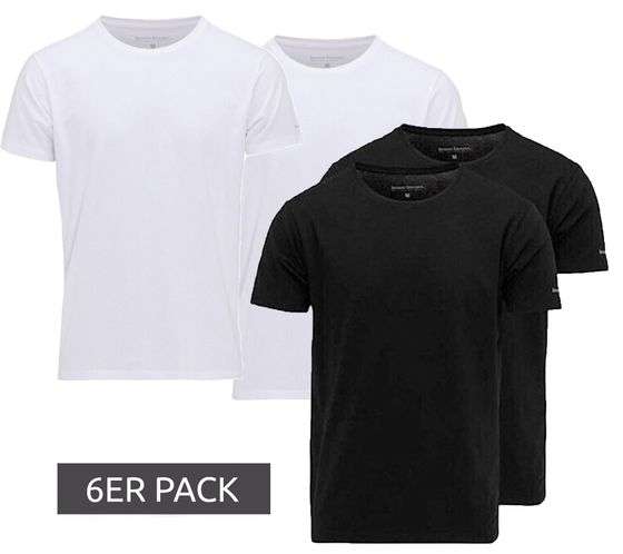 Bruno Banani 6er Pack T-Shirts (Baumwoll-Shirt mit kleinem Logo am Ärmel) Weiß oder Schwarz | M/L/XL