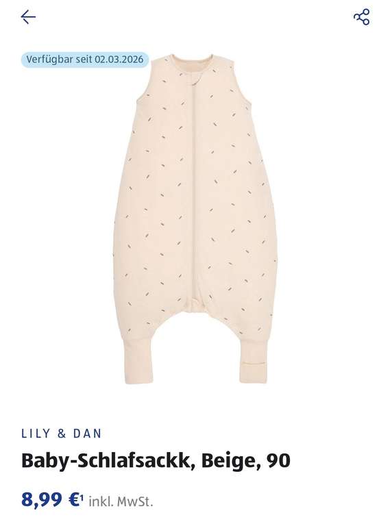 Aldi Sd Baby Kleinkind Schlafsack mit Beinen  Reiverschluss,  Umschlagbndchen, Druckknpfe, 100% Baumwolle at ALDI SD - 8,99