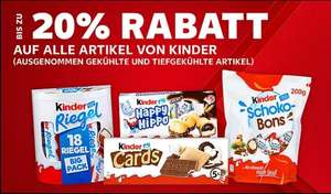Kaufland - 20% Rabatt auf KINDER Schokoladen Artikel (Kinder Joy, Schoko Bons etc)