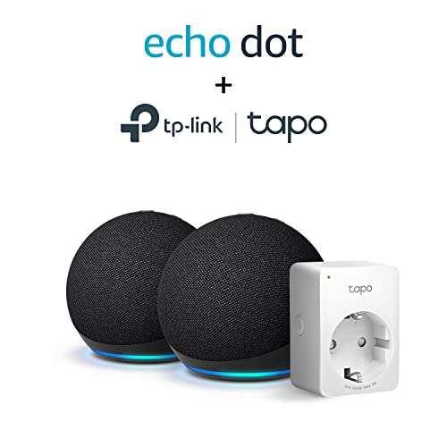 2er pack Echo Dot (5. Generation, 2022), Anthrazit + TP-Link Tapo P110 Smart Plug (WLAN-Steckdose) mit Energieverbrauchskontrolle