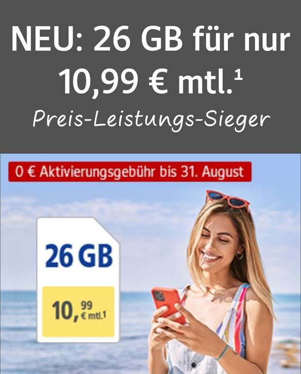 Web.de/GMX.de (1&1) 26 GB plus Telefon- & SMS-Flat inklusive bis 31.08 kein Anschlusspreis