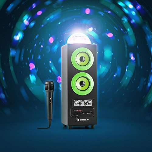 auna DiscoStar Bluetooth-Lautsprecher, LED-Lichteffekte, UKW-Radiotuner, MP3, USB/SD, AUX, Mikrofon