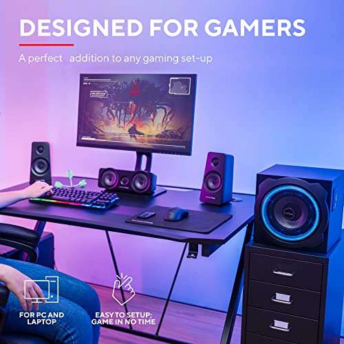 [Amazon & MM] Trust Gaming GXT 658 Tytan 5.1 Surround PC Lautsprecher mit Subwoofer, 180 W (90 W RMS), Speakers mit LED Beleuchtung