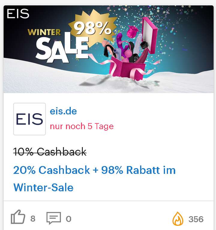 [eis.de + Shoop] 20% Cashback (bis 09.01.2024) + 98% Rabatt im Winter-Sale (bis 07.01.2024)