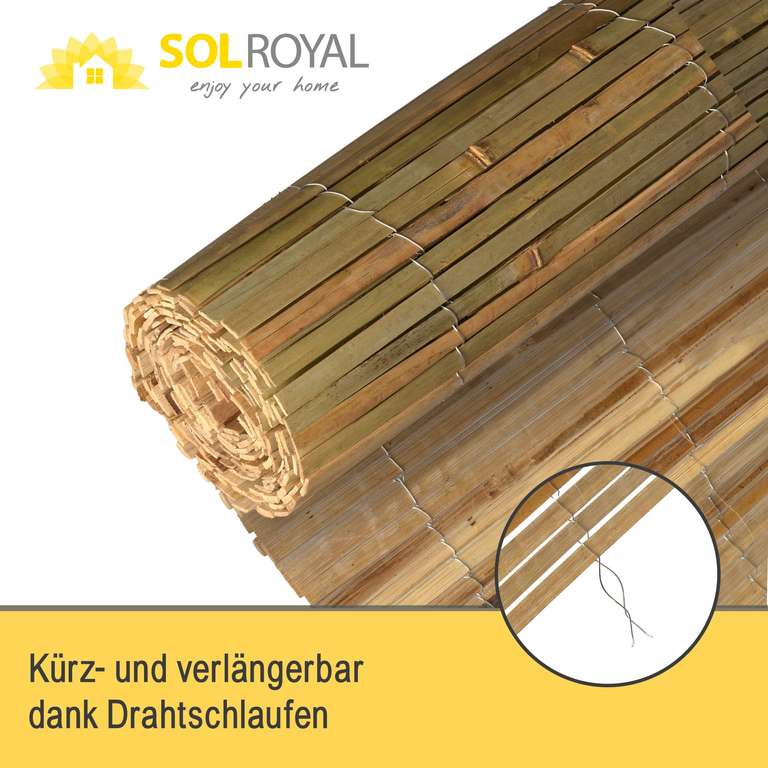 Sol Royal Bambus Sichtschutz SolVision B89 90x600 cm –FSC Bambusmatte– Robuster Natursichtschutz aus natürlichem Bambus Witterungsbeständig