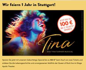 Tina Turner Bis zu 100 € sparen bei 2 Tickets für „Tina das Tina Turner Musical“ Stuttgart. zB 2.Kategorie