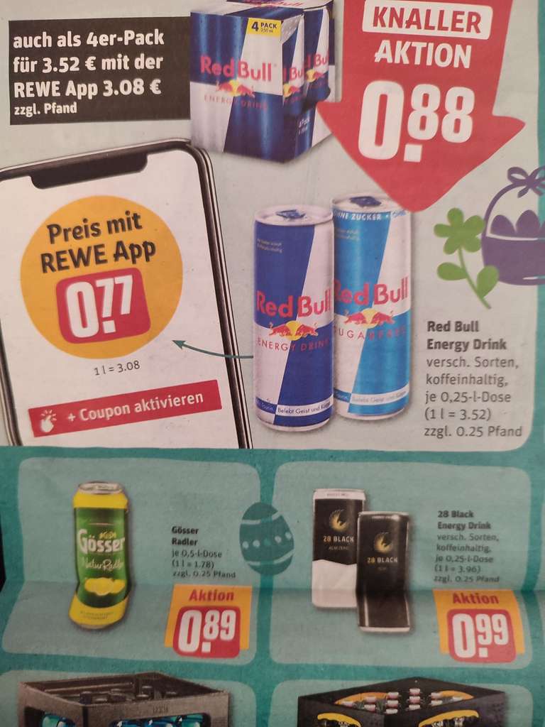 REWE Bundesweit] Red Bull 0,25l, 0,77 € zzgl. 0,25€ Pfand [App Preis]