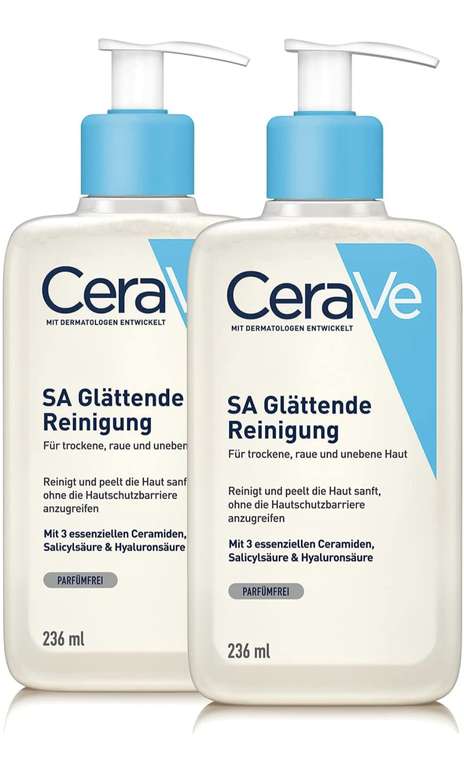 [AMZ Sparabo] 2x CeraVe SA Glättende Reinigung für Gesicht und Körper, Für trockene, raue und unebene Haut, 2 x 236ml (personalisiert)