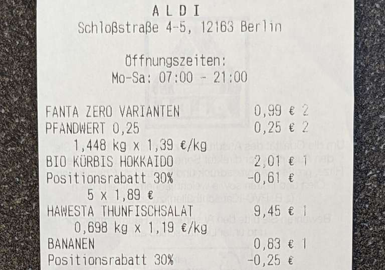 [Lokal Berlin-Steglitz Schloßstr/Ecke Gutsmuthsstr] Aldi: 30% Rabatt auf Obst & Gemüse