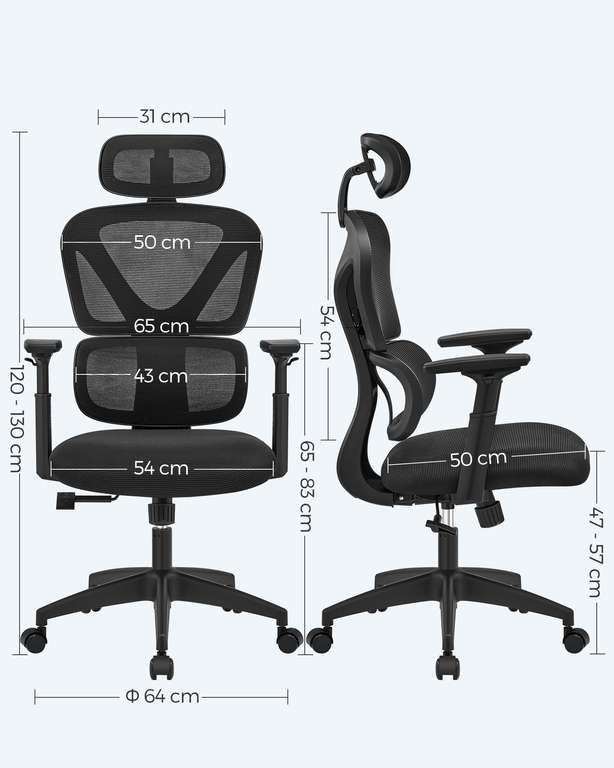 SONGMICS Bürostuhl, Schreibtischstuhl, ergonomischer Drehstuhl, Netzbespannung, 4-stufige Rückenlehne, bis 120 kg belastbar, schwarz