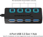 [Prime] Sabrent USB 3.2 Gen1 Hub | 4 Port USB-Hub | mit individuellen Ein-/Ausschaltern | max. 5Gbit/s über alle Ports zusammen