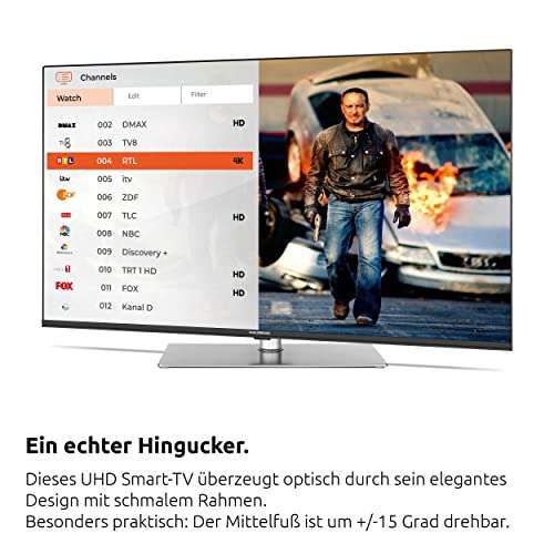 [Amazon] 55 Zoll TV Nordmende Wegavision UHD55B (139,7 cm, drehbarer Mittelfuß, WLAN, Apps, HD+, PVR, 3X HDMI, 2X USB, HDR10)