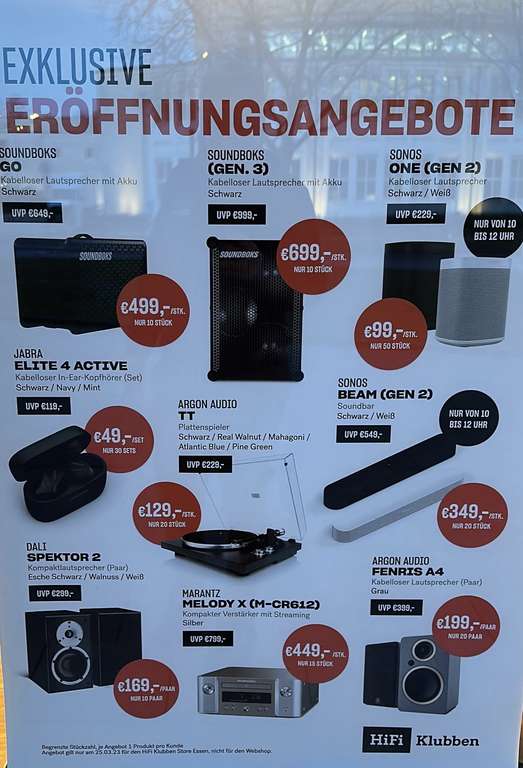 [Lokal Essen] Sonos One Gen2 - 99€, SOUNDBOKS Go - 499€, SOUNDBOKS Gen3 - 699€, Sonos Beam Gen2 - 349€, Jabra Elite 4 Active - 49€, uvm.