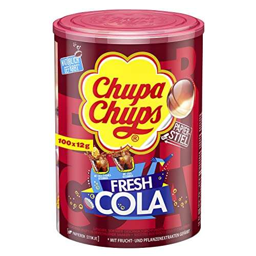 [amazon prime] Spar Abo: Chupa Chups 100 Lollis in einer Dose: Fresh Cola (2 Geschmacksrichtungen) oder Milky (3 Geschmacksrichtungen)