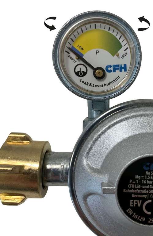Aldi Süd/Kriftel Hessen: Gasdruckregler mit Manometer , für Gasgrill/Campingkocher, für Flaschen bis 11kg