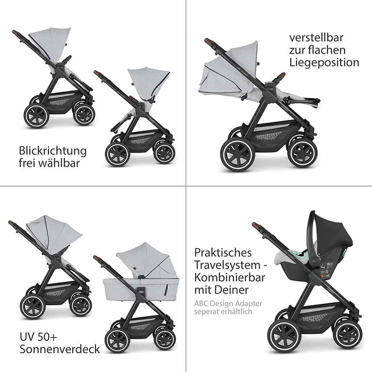 ABC Design Kombi-Kinderwagen Samba - inkl. Babywanne, Sportsitz und XXL Zubehör-Paket - Fashion Edition - Mineral - Kollektion 2022