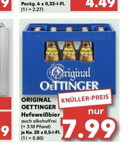 Kaufland: Oettinger Hefeweißbier 20x0,5l (auch alkoholfrei) 7,99 €
