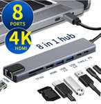 USB C Hub 8 in 1 Typ C 3,1 bis 4k HDMI Adapter mit RJ45 SD/TF Kartenleser PD