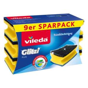 Vileda Glitzi Plus Topfreiniger, Spülschwamm für die Küche, Schwamm mit antibakterieller Wirkung, saugstark, 9er Pack (Prime Spar-Abo)