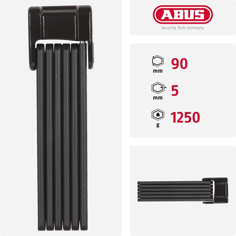 ABUS Faltschloss Bordo 5900/90 ST inkl. Tasche  gehrteter Stahl, 90 cm  bei Amazon