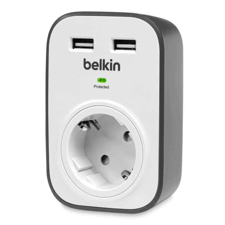Belkin SurgeCube USB-Steckdose und Überspannungsschutz, 2 USB-Steckplätze (2,4 A) (Prime)