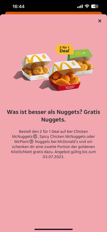 [Lieferando] McDonald's 2für1 Nuggets Aktion