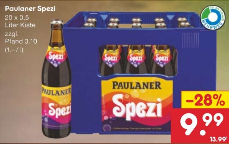 Paulaner Spezi 20x0,5 l Kiste zzgl 3,10 Euro Pfand ab 30.05 bei Netto MD (Rheinland-Pfalz Lokal oder auch woanders?)