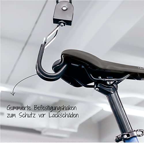 FISCHER Fahrradlift Plus | Tragkraft bis 30 kg | Fahrradhalterung | Deckenhalterung für Fahrräder und E-Bikes | Bis zu 4 m Deckenhöhe (Prime