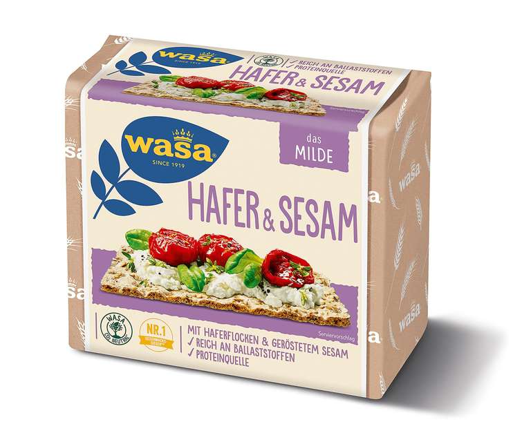 Wasa Knäckebrot Hafer & Sesam oder Vollkorn, 12er Pack (12 x 230g) (Prime Spar-Abo)