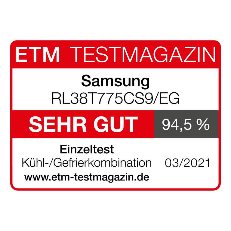 Samsung RL38T775CS9/EG Kühl-/Gefrierkombination, 203 cm, 390 ℓ, No Frost+, Space Max Technologie, Metal Cooling, EEK: C
