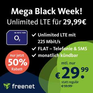 [Telefonica] freenet Free Unlimited Max (Unbegrenzte GB, 225 MBit/s, Allnet, SMS) 29,99€ mtl., monatlich kündbar