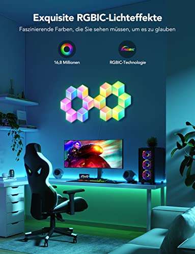 Govee Glide Hexa Pro 3D LED Light Panels, WiFi RGBIC Dreidimensional,Alexa und Google Assistant, DIY, Musik Sync, App-Steuerung
