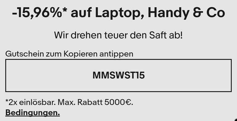 - 15,96% auf Laptop, Handy & Co. 2 x Einlösbar